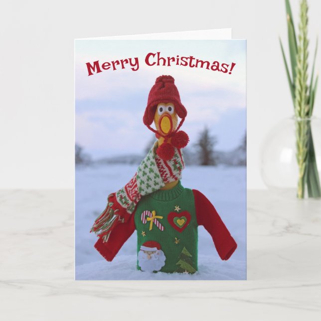 Super Cool Chicken In Ugly Christmas Sweater Card! Thank You Card (Front)