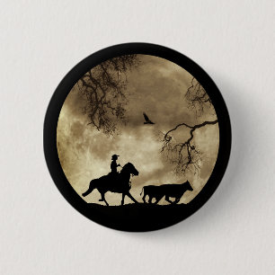 Super Cool Cowboy and Cattle With Moon 2 Inch Round Button