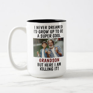 Super Cool Grandson Killing It With Custom 2 Photo Two-Tone Coffee Mug
