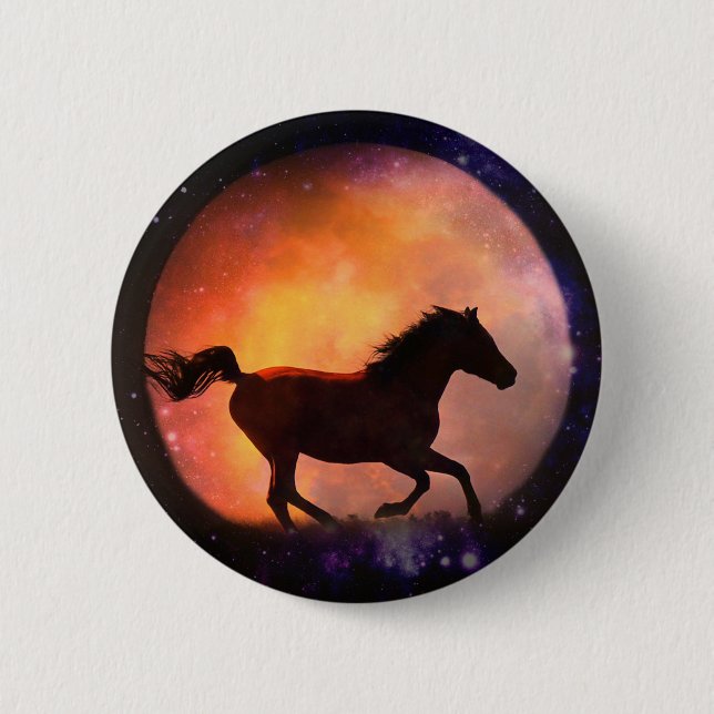 Super Cool Horse and Moon Fantasy Button (Front)