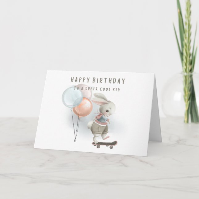 Super Cool Kid Bunny Birthday Card  (Front)