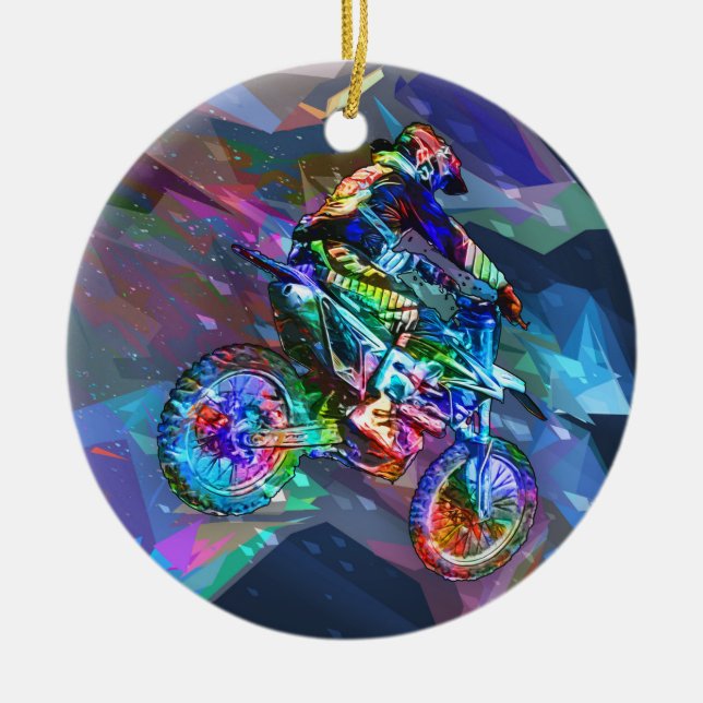 Super Crayon Coloured Dirt Bike Downhill Ceramic Ornament (Front)