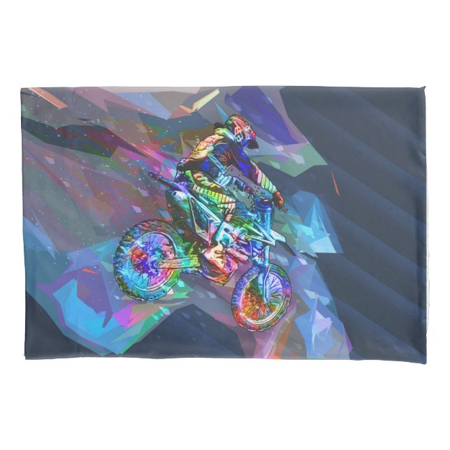 Super Crayon Coloured Dirt Bike Downhill Pillowcase (Front)