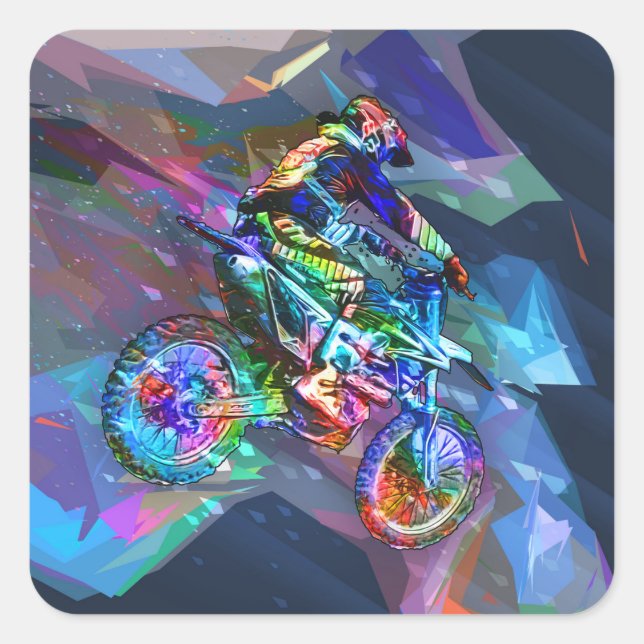Super Crayon Coloured Dirt Bike Downhill Square Sticker (Front)