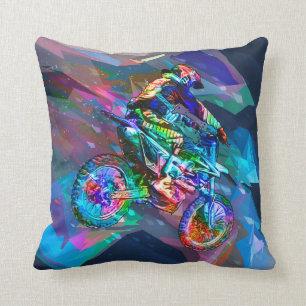 Super Crayon Coloured Dirt Bike Downhill Throw Pillow
