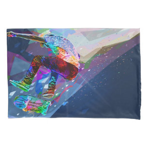Super Crayon Coloured Silhouette Skateboarder Pillowcase