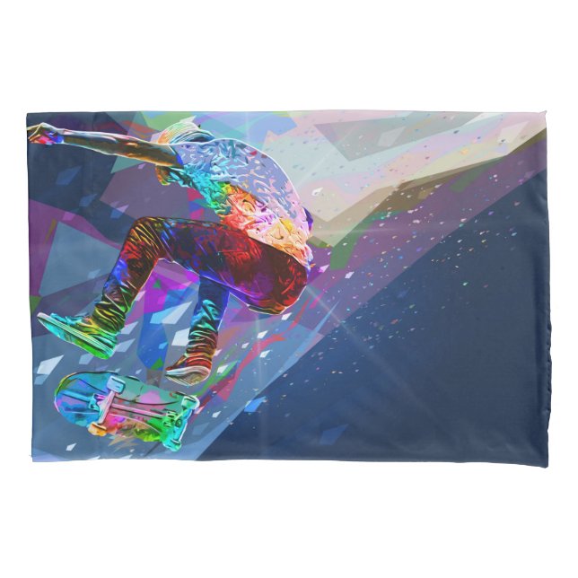Super Crayon Coloured Silhouette Skateboarder Pillowcase (Front)