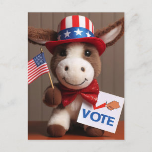 Super Cute Adorable Plush Donkey Vote Postcard