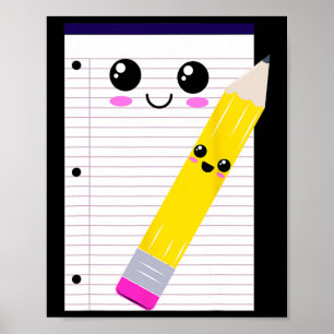 Super Cute And Fun Writing Pad And Pencil Kawaii C Poster