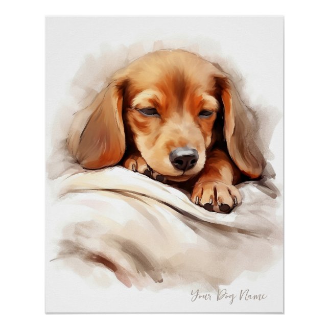 Super cute angel sleeping puppy Dachshund Dog 003  Poster (Front)
