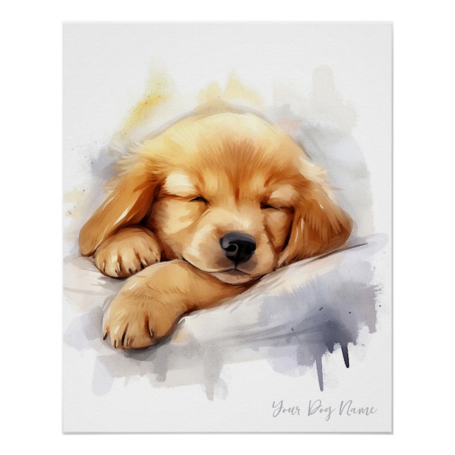 Super cute angel sleeping puppy Golden Retriever Poster (Front)