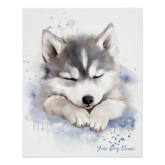 Super cute angel sleeping puppy Siberian Husky Dog Poster