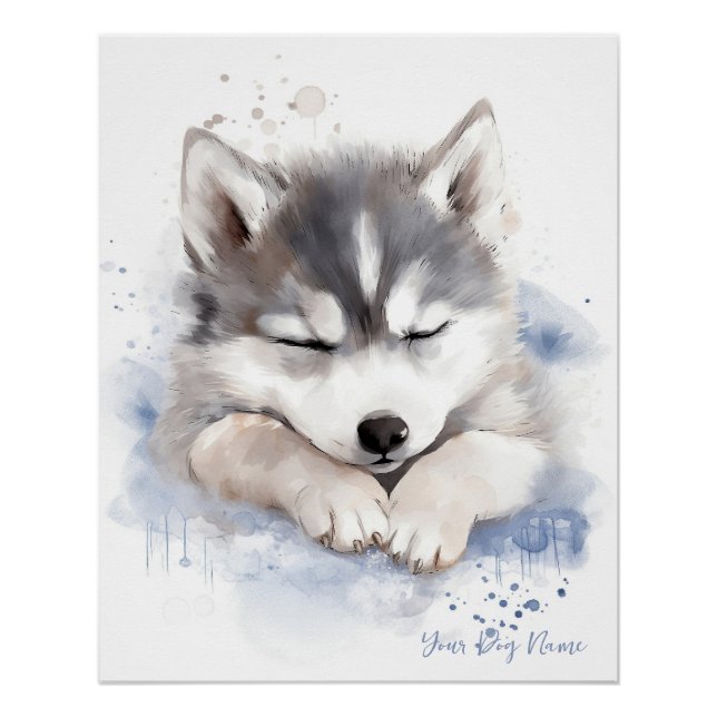Super cute angel sleeping puppy Siberian Husky Dog Poster (Front)