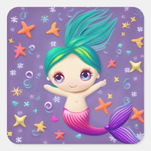 Super Cute Baby Mermaid  Square Sticker