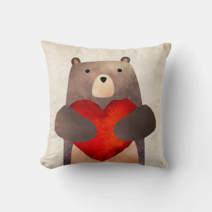 Super Cute Bear with a heart Valentines/Nursery Throw Pillow