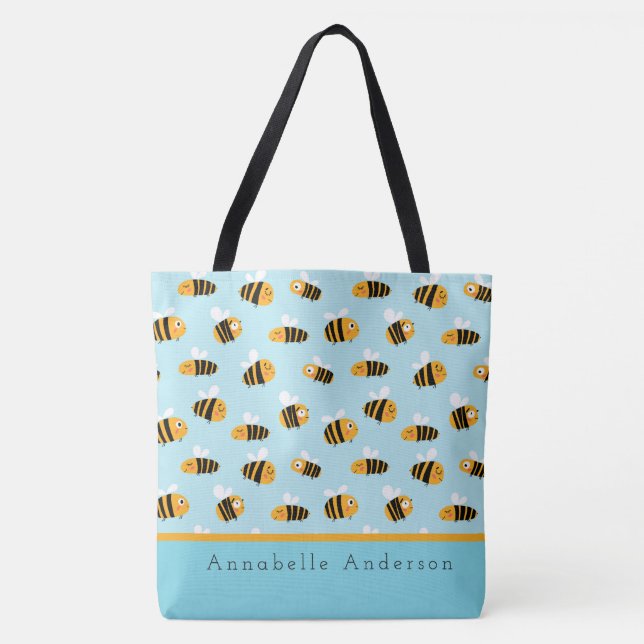 Super Cute Bee Pattern Personalize Tote Bag (Front)