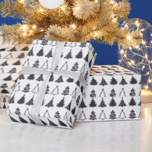 Super Cute Black and White Xmas Trees Christmas Wrapping Paper