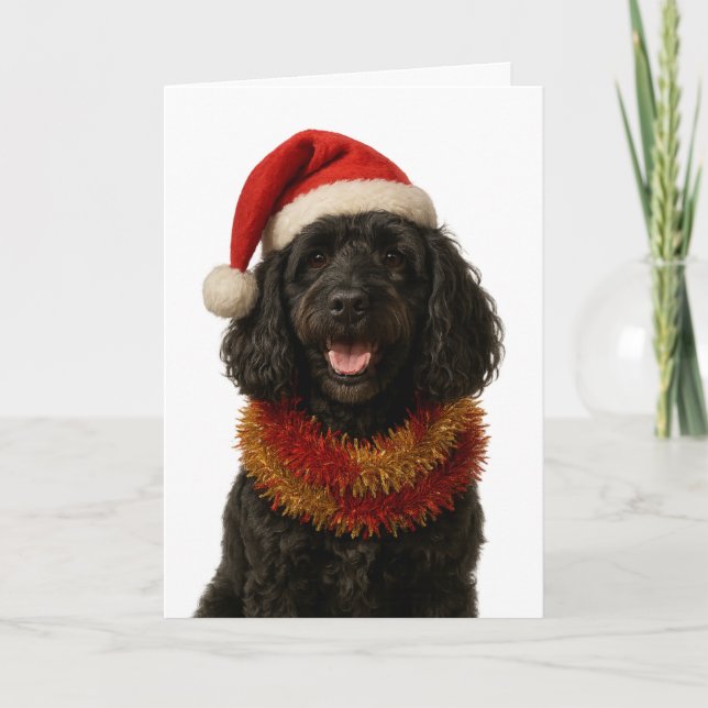 Super cute black Cockerpoo Christmas card (Front)