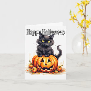 Super Cute Black Kitty Cat   Happy Halloween Card