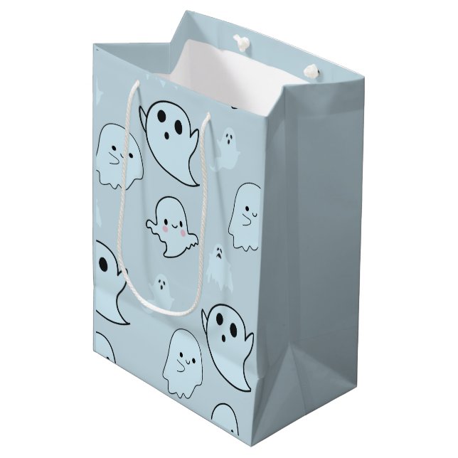 Super Cute Blue Ghosts Light Blue Halloween Medium Gift Bag (Front Angled)