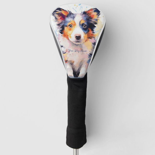 Super Cute Border Collie Dog Puppy 002 - Xeno Luci Golf Head Cover (Front)