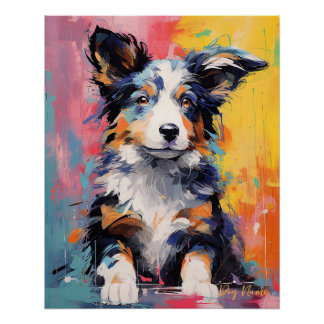 Super Cute Border Collie Dog Puppy 003 - Xeno Luci Poster