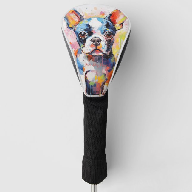 Super Cute Boston Terrier Dog Puppy 001 - Xeno Luc Golf Head Cover (Front)