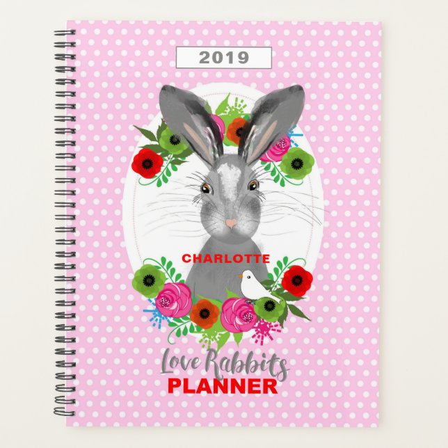 Super Cute Bunny Rabbit Personalized Planner (Front)
