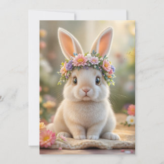 Super cute bunny with a flower wreath on its head  holiday card