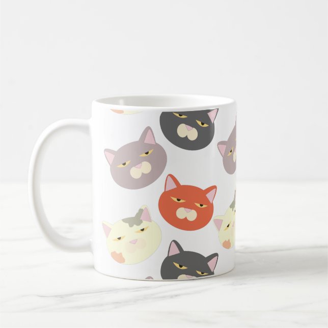 Super Cute Cat Heads Cartoon Fun Pattern Coffee Mug (Left)