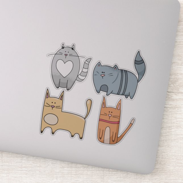 Super cute CATS set of 4  Laptop Stickers (Detail)