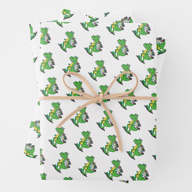 Super Cute Dinosaur Unicorn Wrapping Paper Sheet (In situ)
