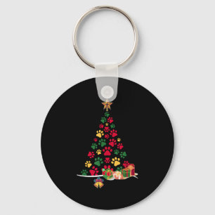 Super Cute Dog Paws Print Christmas Tree  Keychain