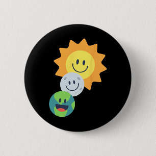 Super Cute Earth Moon Sun Solar Eclipse 2024 Funny 2 Inch Round Button