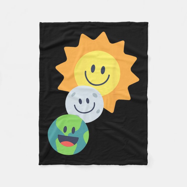 Super Cute Earth Moon Sun Solar Eclipse 2024 Funny Fleece Blanket (Front)
