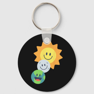 Super Cute Earth Moon Sun Solar Eclipse 2024 Funny Keychain