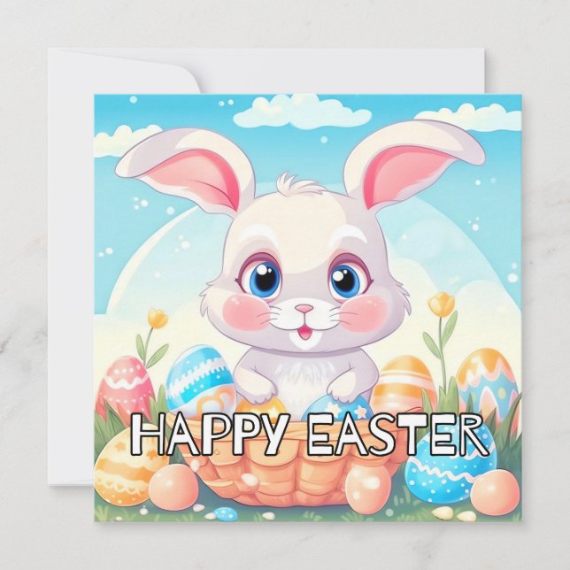 Super Cute Easter Bunny Rabbit Holiday Card (Front)