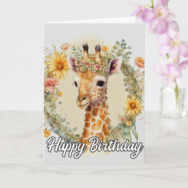 Super Cute Giraffe | Happy Birthday Card (Orchid)