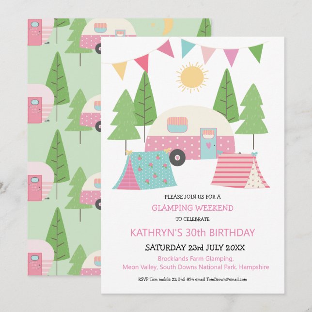 Super Cute Glamping/Camping Birthday Weekend Invitation (Front/Back)