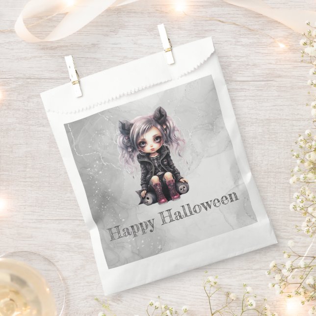 Super Cute Gothic Girl Happy Halloween Favour Bag (Clipped)