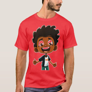 Super Cute Happy Black Boy Mascot 2D Vector T-Shirt