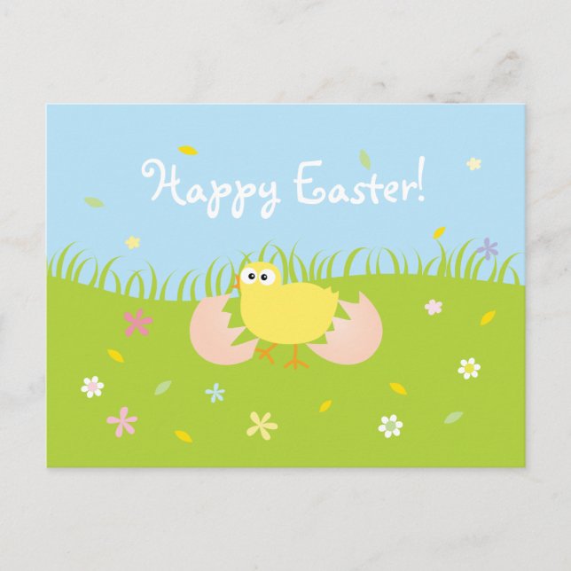 Super Cute Happy Easter Baby Chick Holiday Postcard (Front)