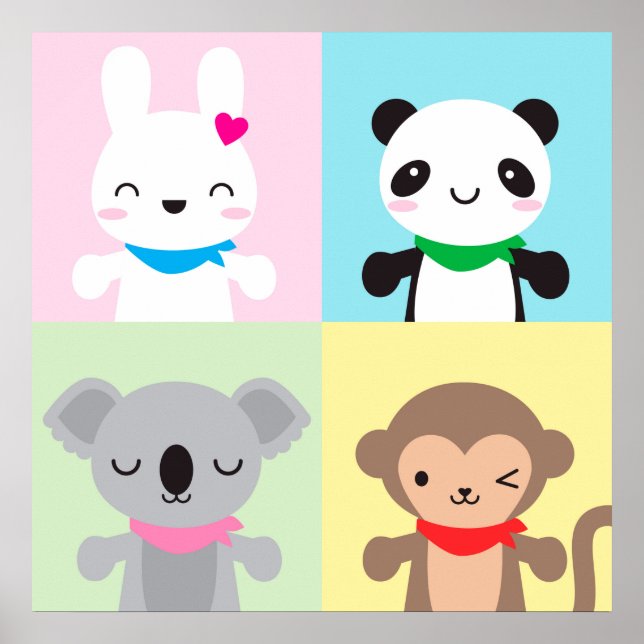 Super Cute Kawaii Animal Mascots Poster (Front)