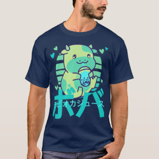 Super Cute Kawaii Cow Boba Bubble Tea Retro Blue A T-Shirt