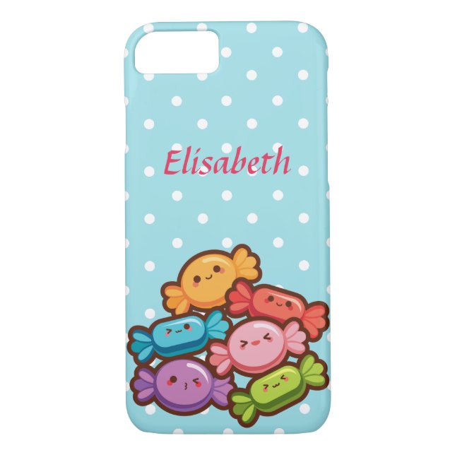 Super cute kawaii rainbow CANDIES DOTS monogram Case-Mate iPhone Case (Back)
