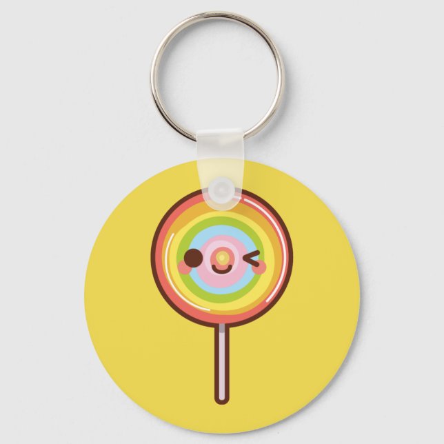 Super cute kawaii rainbow lollipop custom colour keychain (Front)