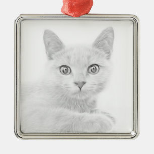 SUPER CUTE Kitten Cat Portrait Metal Ornament