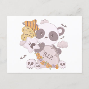 Super Cute Panda Grave RIP Ghost Bats Halloween Holiday Postcard