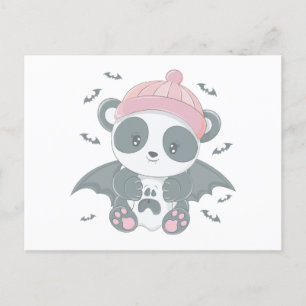 Super Cute Panda Vampire and Bats Halloween Holiday Postcard