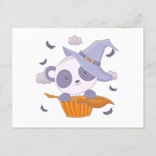 Super Cute Panda Witches Hat and Bats Halloween Holiday Postcard